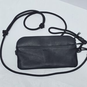 Moment Crossbody Wallet Bag Black Genuine Leather Minimalist Travel Phone Case